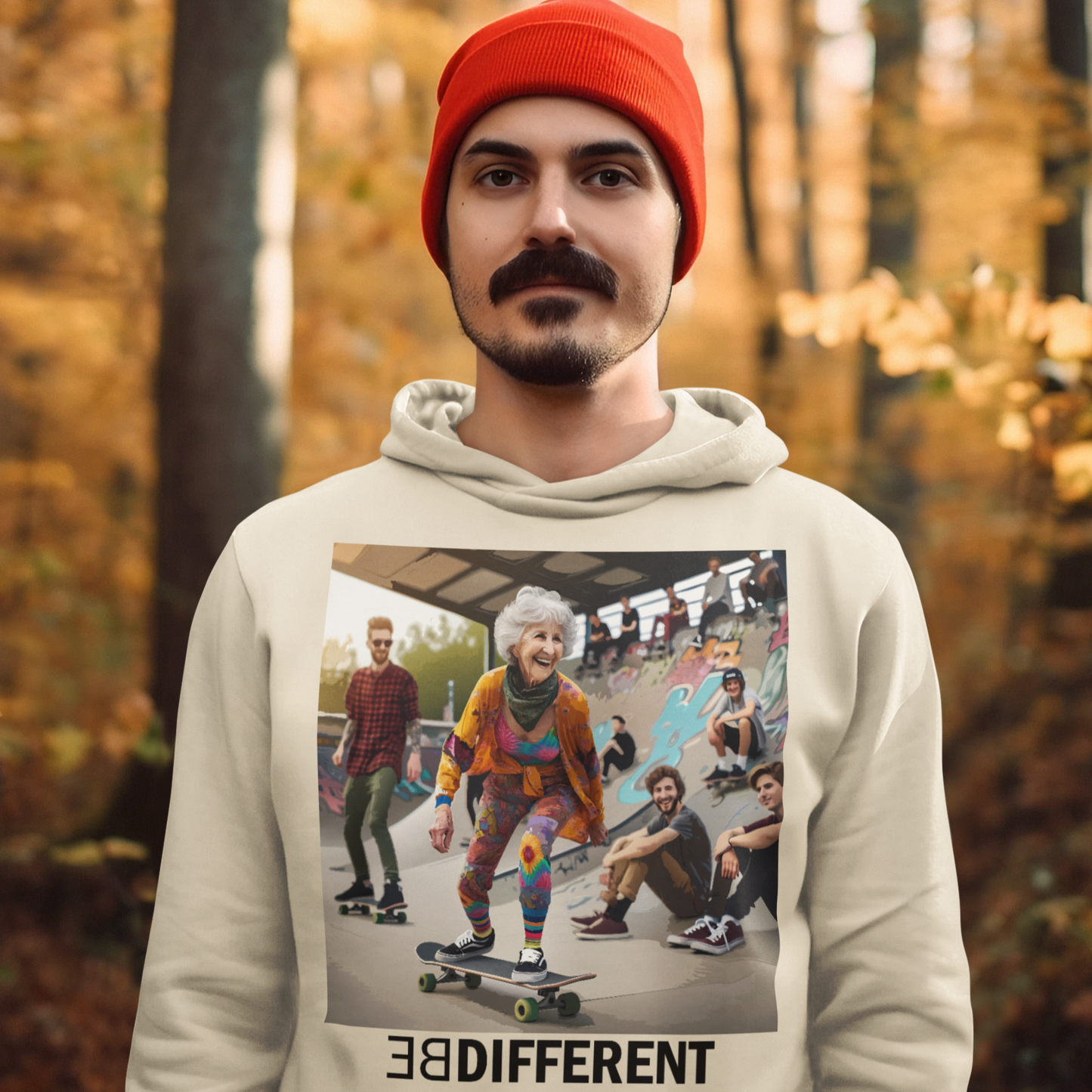 BE DIFFERENT - Skateboarding Grandma - Premium Hoodie Unisex